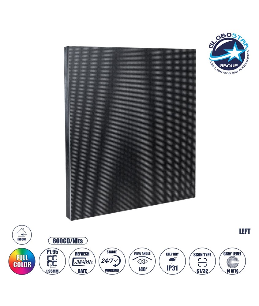 GLOBOSTAR® CRYSTALPIX 41040 Module για Οθόνες Video Wall 25x25cm 128x128px P1.95 GOB LED 40W 3840Hz 16384 Dots ≥800cd-㎡ Nits DC 5V Εσωτερικού Χώρου IP31 Full Color S1-32 14Bits - Kinglight SMD1515 - Αριστερό - Μ25 x Π1.2 x Υ25cm - 2 Χρόνια Εγγύηση